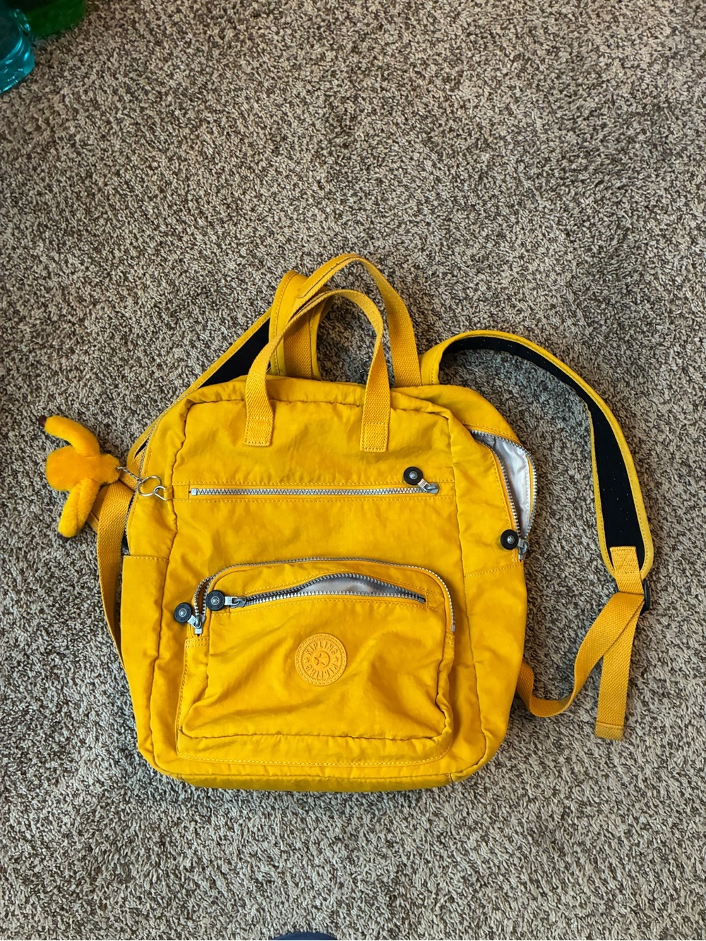 Kipling Bright Yellow Nylon Convertible Backpack Tote